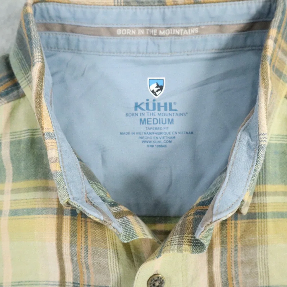Kuhl Skorpio Linen Shirt Mens Medium‎ Green Plaid Gorpcore Hiking Outdoor Retro